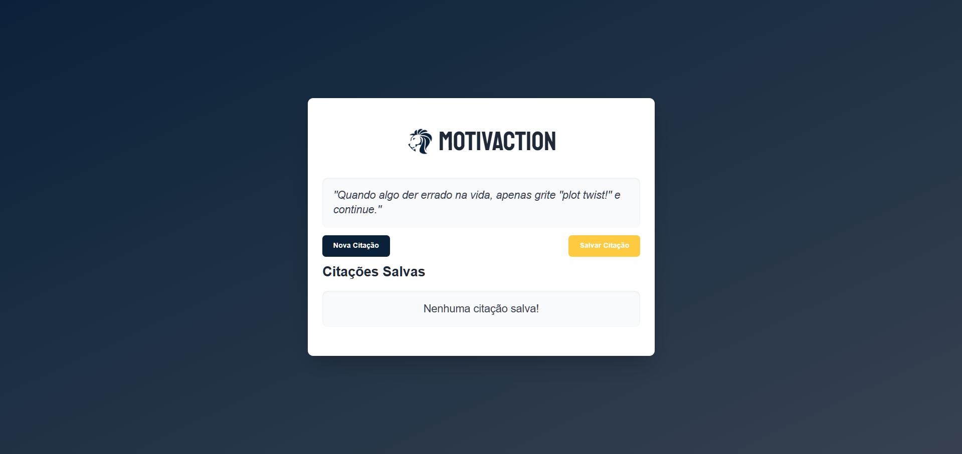 Interface da aplicação MotivAction — gerador de frases motivacionais