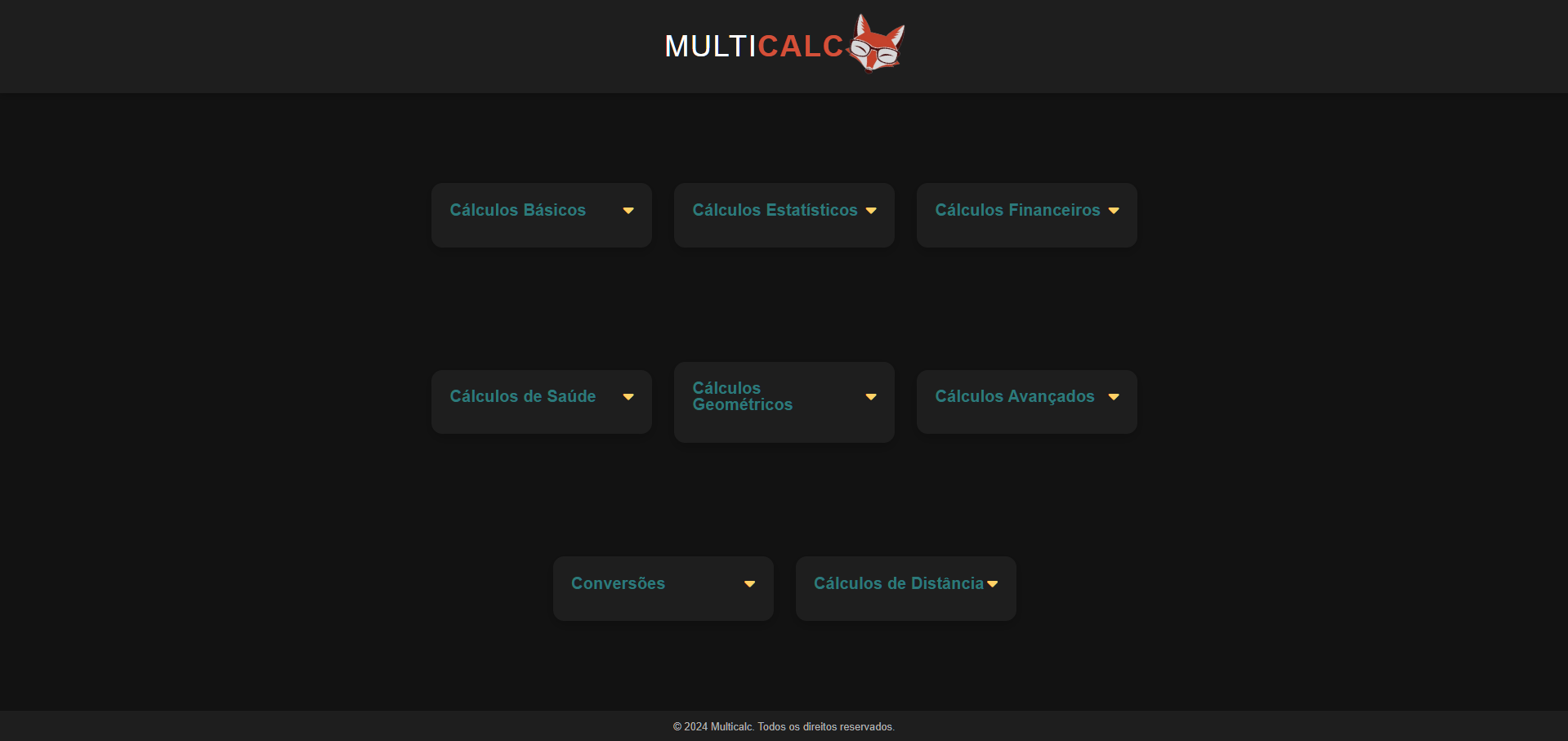Interface da aplicação MultiCalc — calculadora versátil