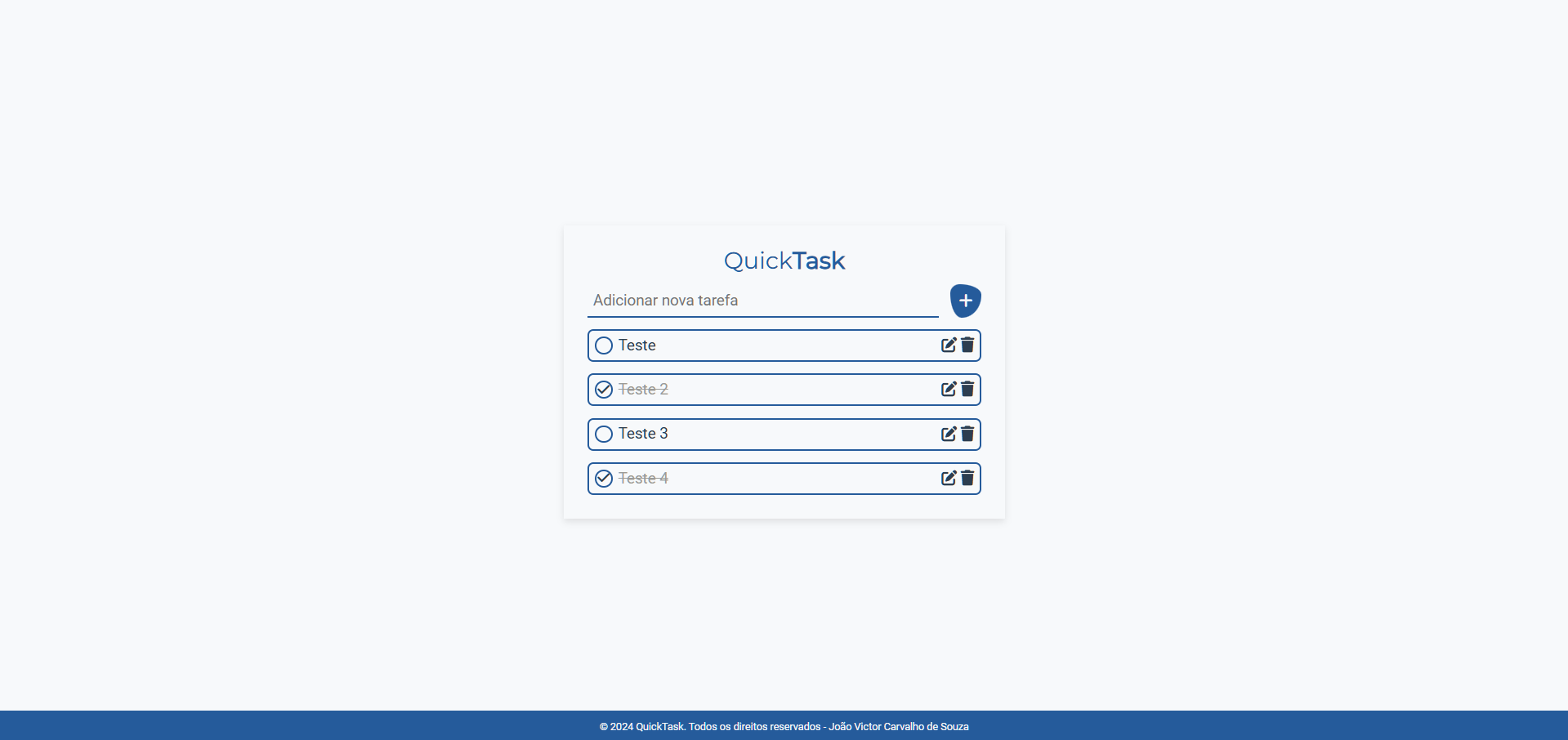 Interface da aplicação QuickTask — gerenciador de tarefas